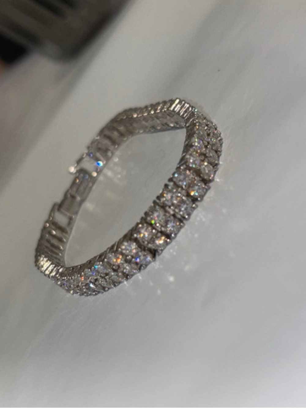 S925 Sterling Silver Double Row Tennis Bracelet 8.85 CTW DEW 6.5” - Picture 2 of 5